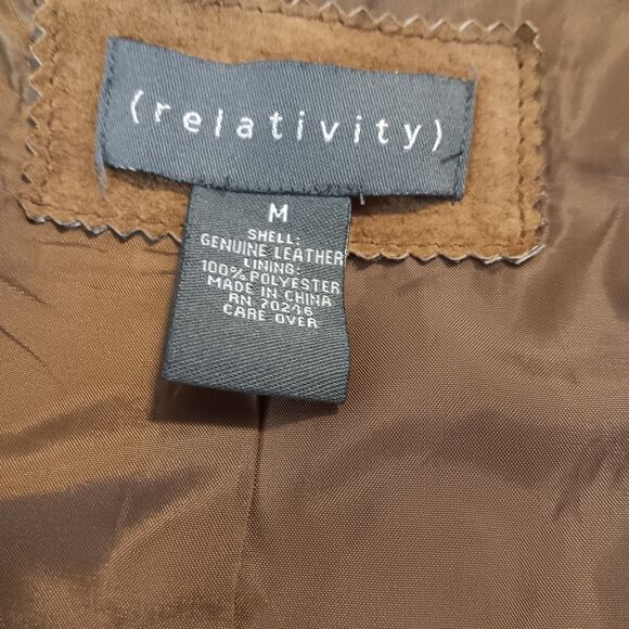 Vtg Relativity Womens M Brown Genuine Suede Leather Jacket Stitching Y2K - Picture 12 of 13